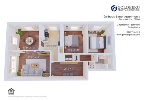 Floor plan for 2 beds, 1 bath, 1138 sqft